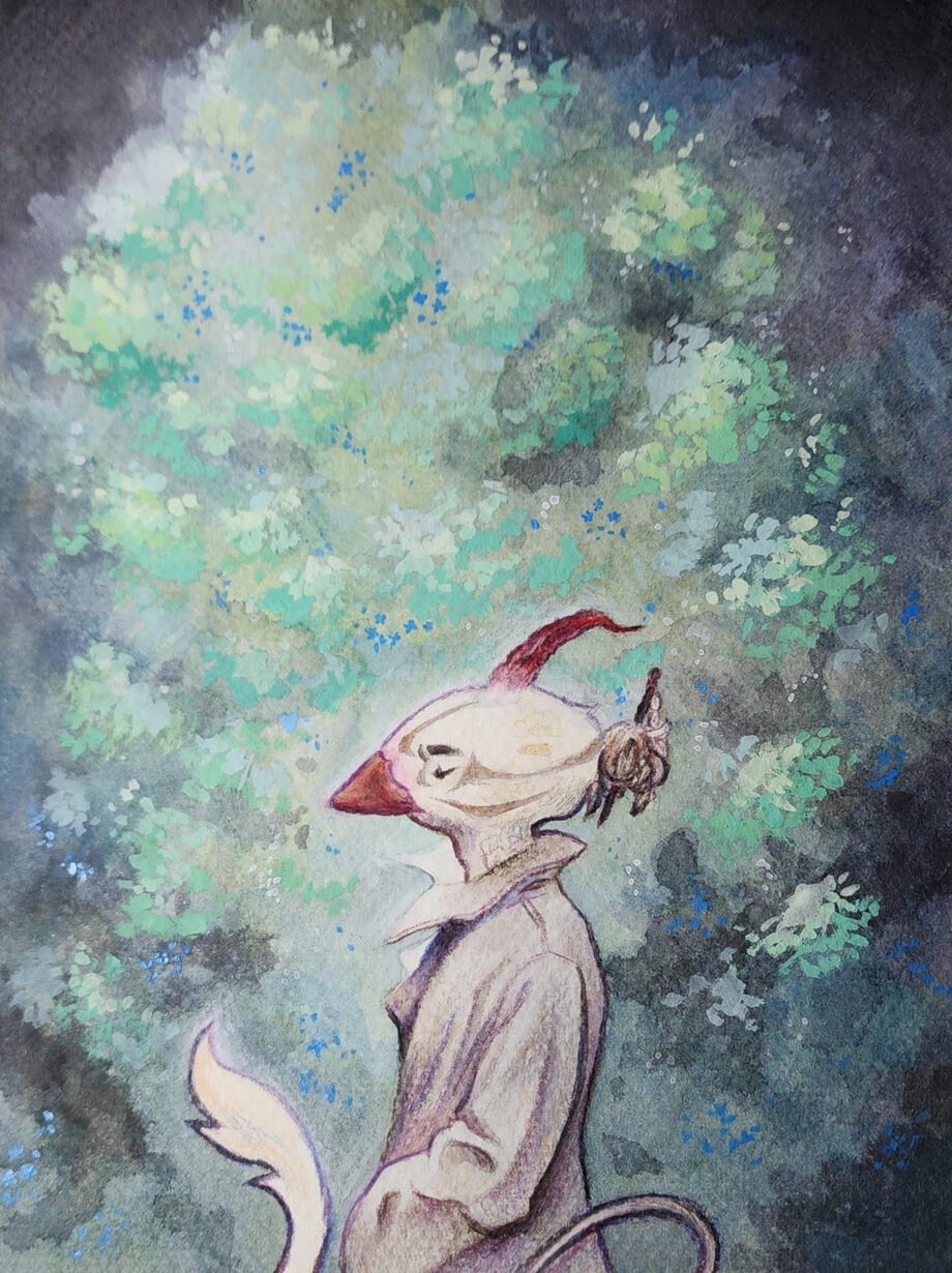 Cali - Watercolor, polychromo and acrylic painting 10×9